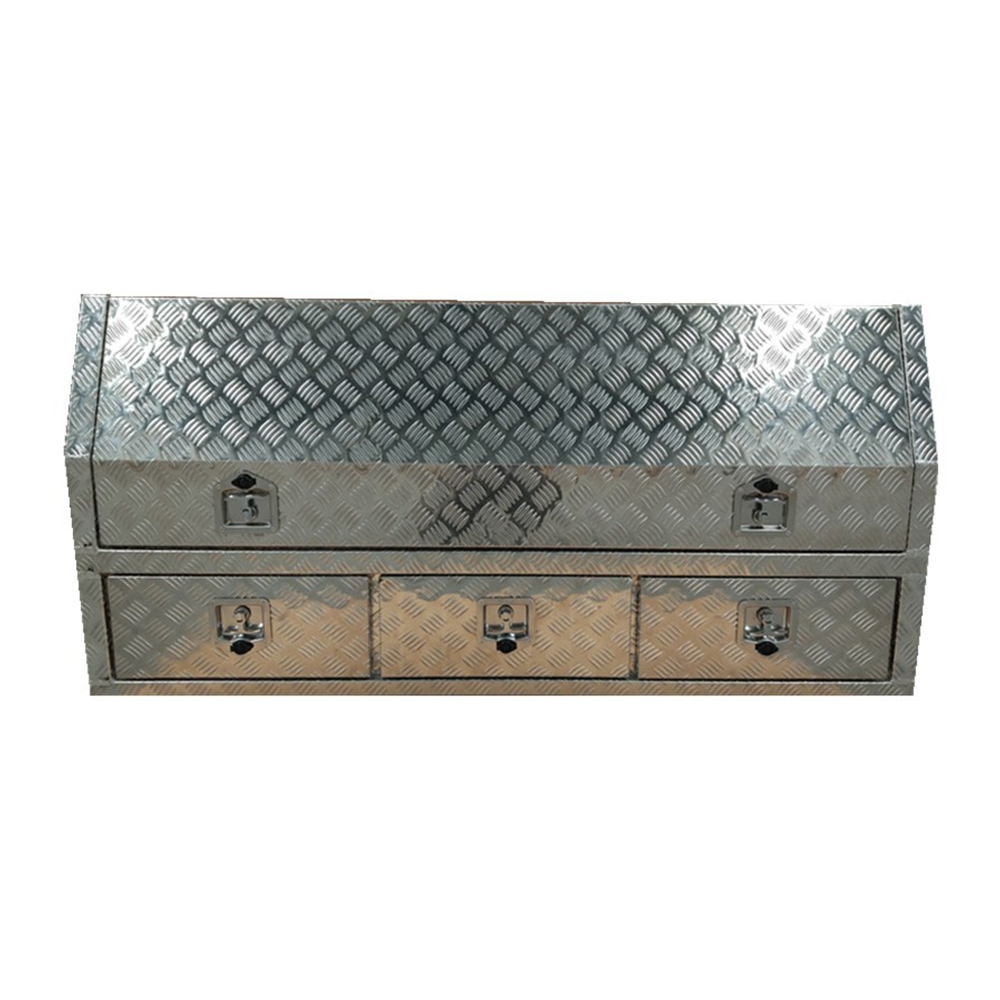 1700x600x850mm Checker Plate Half Open with 3 Drawers Toolbox