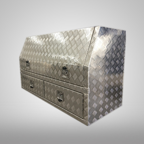 1400x600x850mm Checker Plate Half Open with 2 Drawers Toolbox