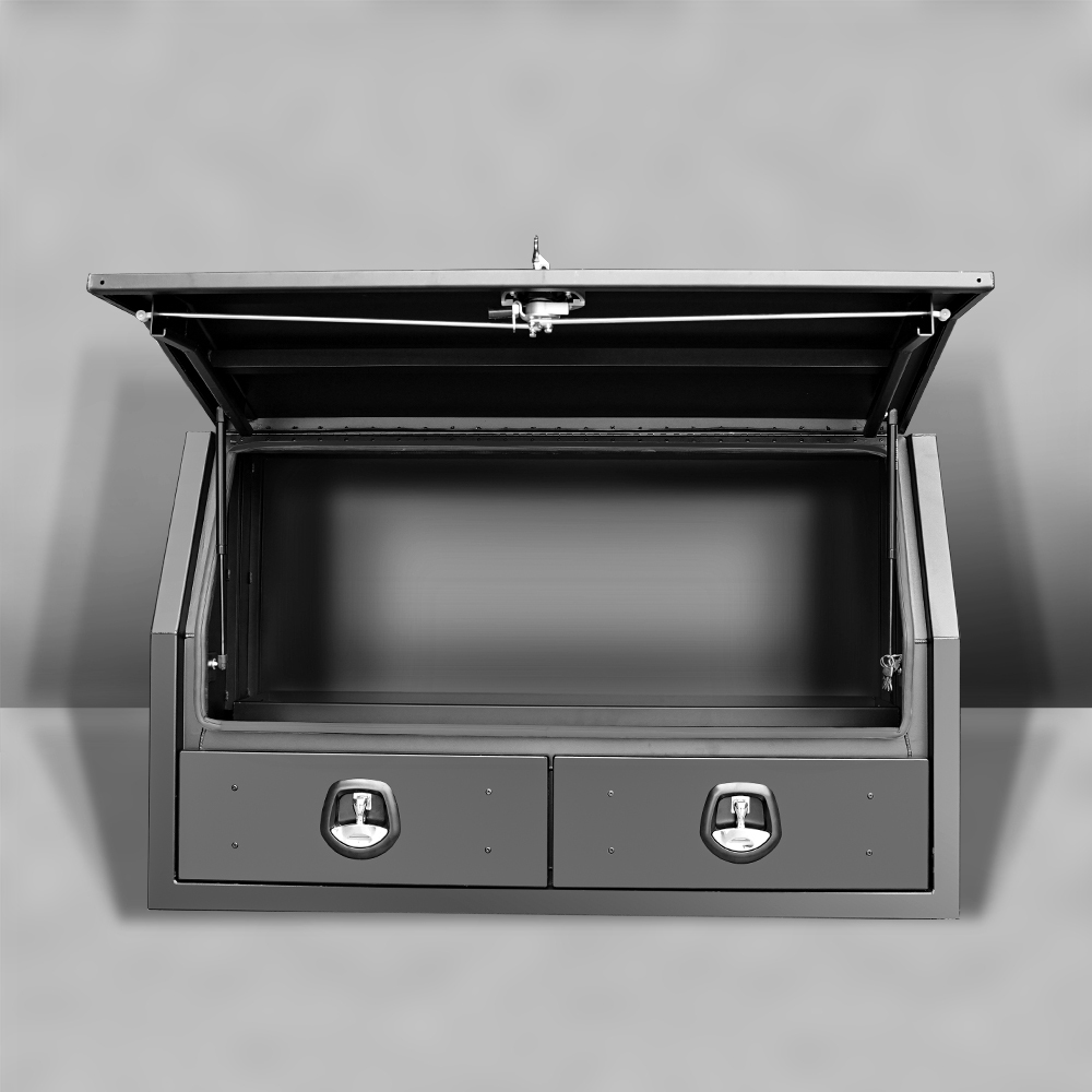 Black 1400x600x850mm Flat Plate Half Open with 2 Drawers Toolbox