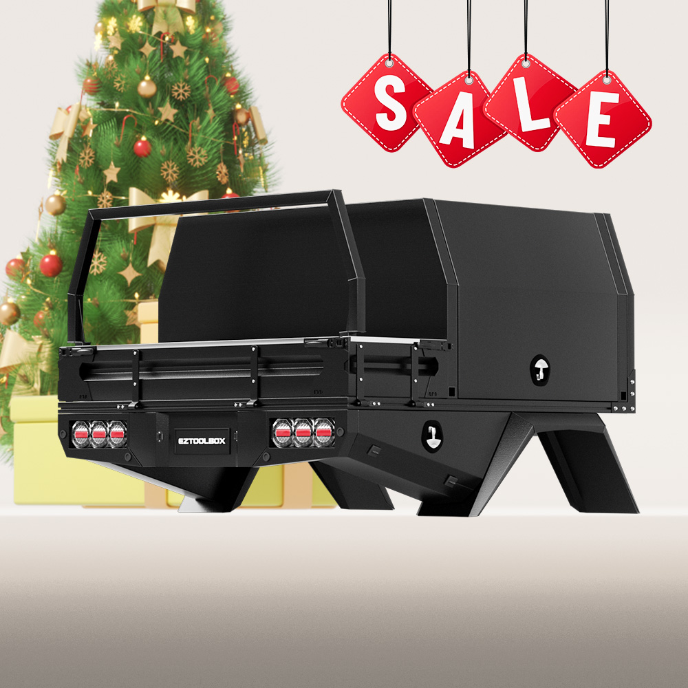 Dual Cab Ute 1850mm Headboard Tray and 1200mm Jack-off Canopy Package in Black Finish