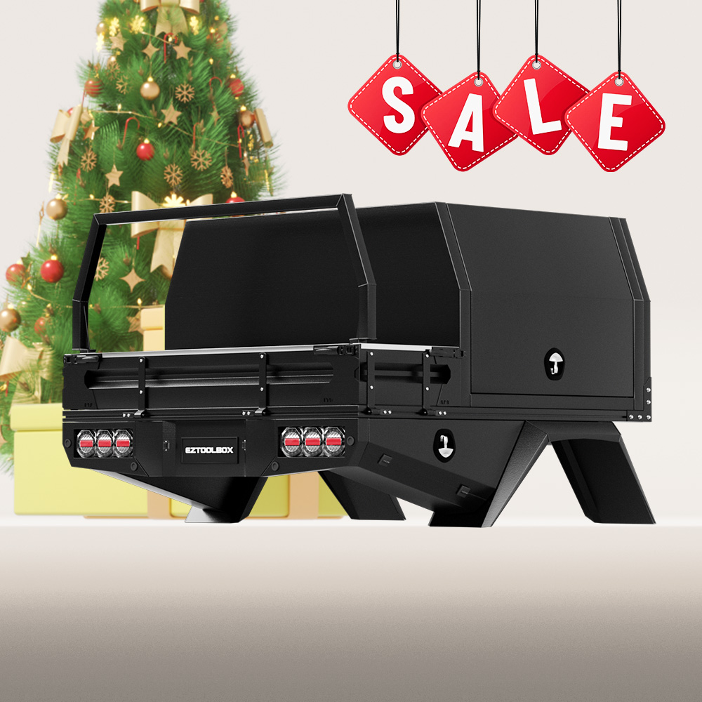 Dual Cab Ute 1850mm Headboard Tray and 1200mm Canopy Package in Black Finish