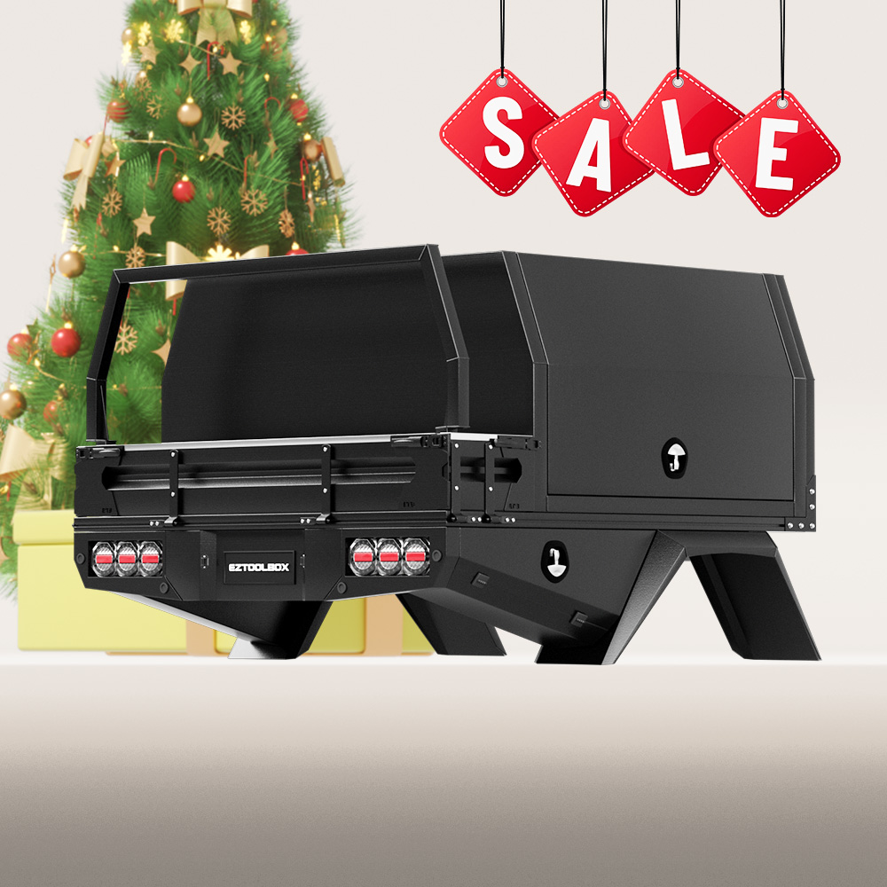 Dual Cab Ute 1850mm Headboard Tray and 1400mm Jack-off Canopy Package in Black Finish