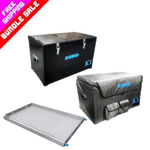 Korio 100L Fridge & 100L Fridge Cover & 100L Fridge Slide Bundle Sale - ezToolbox Aluminium Ute Trays, Aluminium Canopies and Alloy Toolboxes
