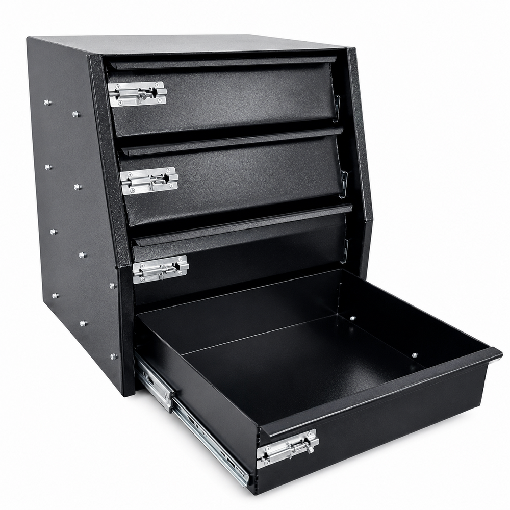 BLACK 510 W x 510 D x 540 H Aluminium Ute Truck Canopy Toolbox Drawer 4 Drawers - ezToolbox Aluminium Ute Trays, Aluminium Canopies and Alloy Toolboxes