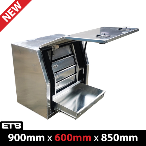 900x600x850mm Flat Plate Full Door Aluminium Toolbox With Drawers - ezToolbox Aluminium Ute Trays, Aluminium Canopies and Alloy Toolboxes