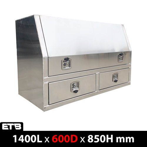 1400x600x850mm Flat Plate Half Open with 2 Drawers Toolbox - ezToolbox Aluminium Ute Trays, Aluminium Canopies and Alloy Toolboxes