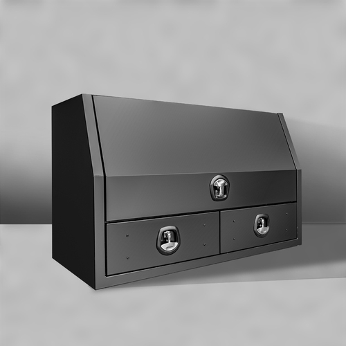 Black 1400x600x850mm Flat Plate Half Open with 2 Drawers Toolbox - ezToolbox Aluminium Ute Trays, Aluminium Canopies and Alloy Toolboxes
