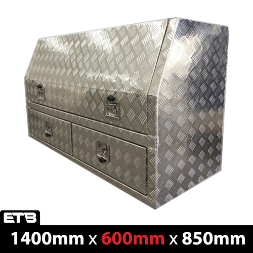 1400x600x850mm Checker Plate Half Open with 2 Drawers Toolbox - ezToolbox Aluminium Ute Trays, Aluminium Canopies and Alloy Toolboxes