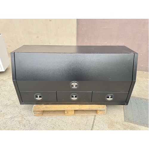 Black 1700x600x850mm Flat Plate Half Open with 3 Drawers Toolbox - ezToolbox Aluminium Ute Trays, Aluminium Canopies and Alloy Toolboxes