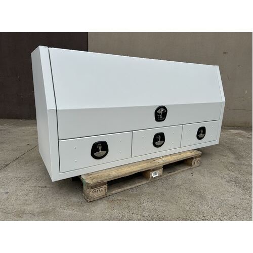 White 1800x600x850mm Flat Plate Half Open with 3 Drawers Toolbox - ezToolbox Aluminium Ute Trays, Aluminium Canopies and Alloy Toolboxes