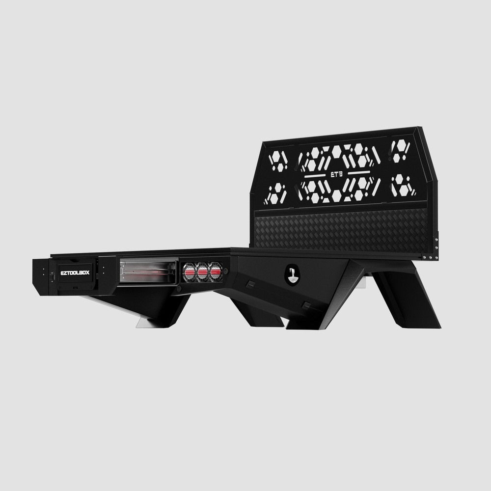 Black 1850mm Aluminium Tray with Trundle Drawer - ezToolbox Aluminium Ute Trays, Aluminium Canopies and Alloy Toolboxes